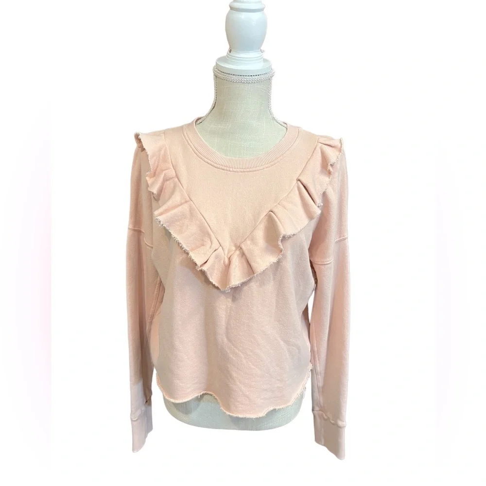 FREE PEOPLE Ooh La Ruffled Oversized Pullover Sweatshirt in Ballet Pink EUC - Picture 2 of 16
